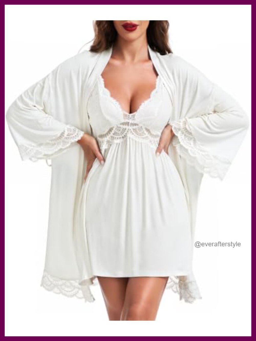 Women's Lace Chemise Nightgown and Robe Set Modal Sleepwear